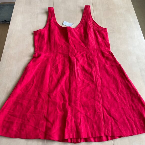 NEW Loft Linen-Blend Red Button Front Dress - Size 14 - Picture 8 of 9